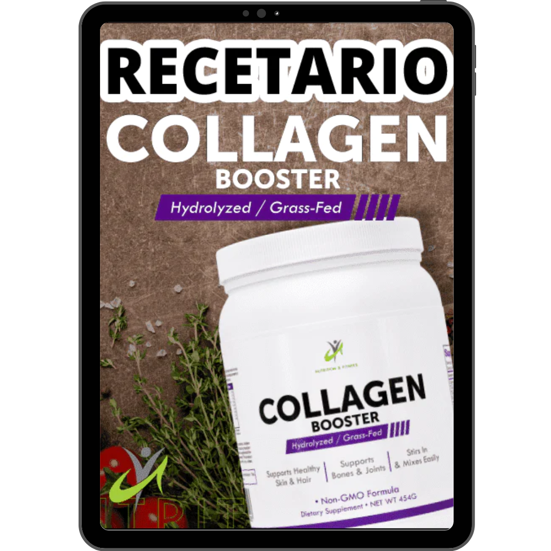 Mockup del recetario digital Collagen Booster en una tablet