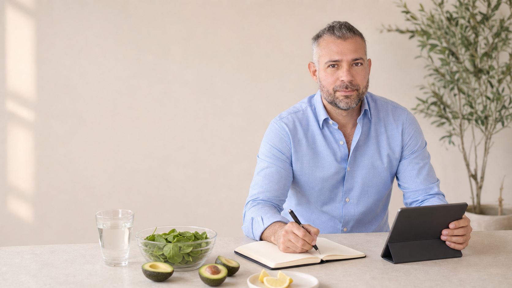 Adrián Yépez preparando una consulta nutricional privada